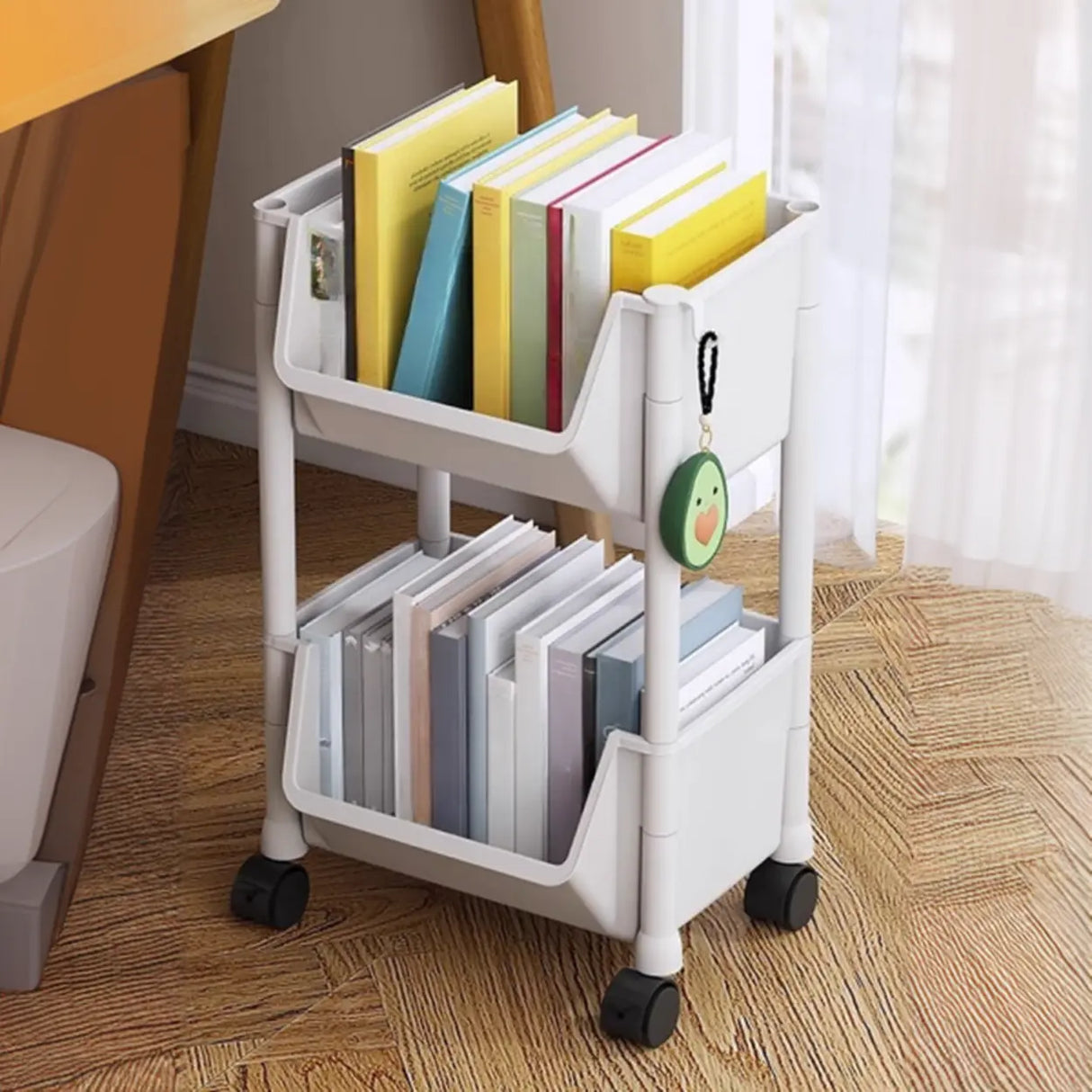 Casual White Polymer Vertical Rolling Storage Bookshelf Image - 18