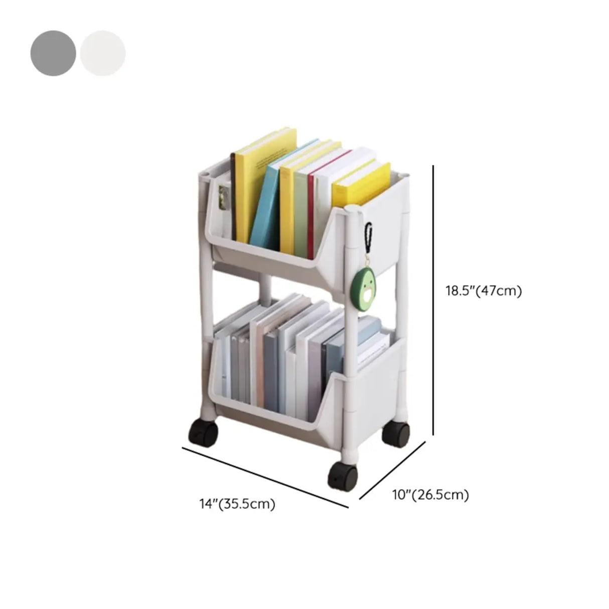 Casual White Polymer Vertical Rolling Storage Bookshelf 