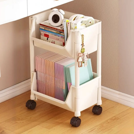 Casual White Polymer Vertical Rolling Storage Bookshelf Image - 2