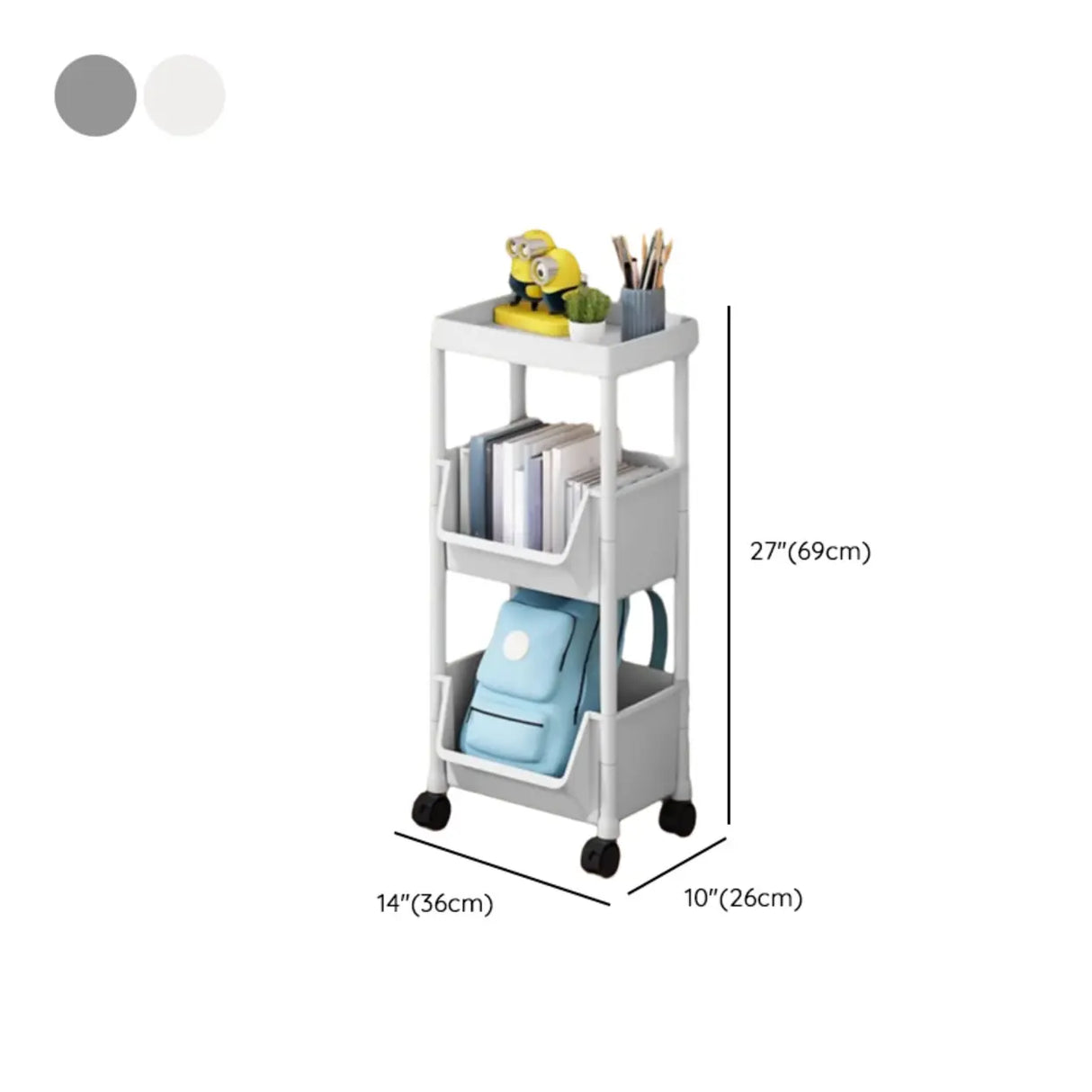 Casual White Polymer Vertical Rolling Storage Bookshelf Image - 20