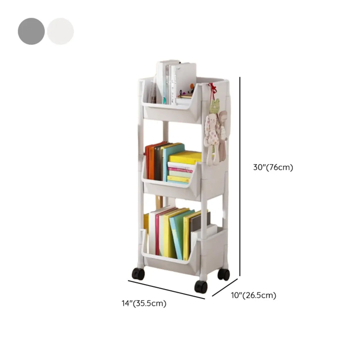 Casual White Polymer Vertical Rolling Storage Bookshelf Image - 21