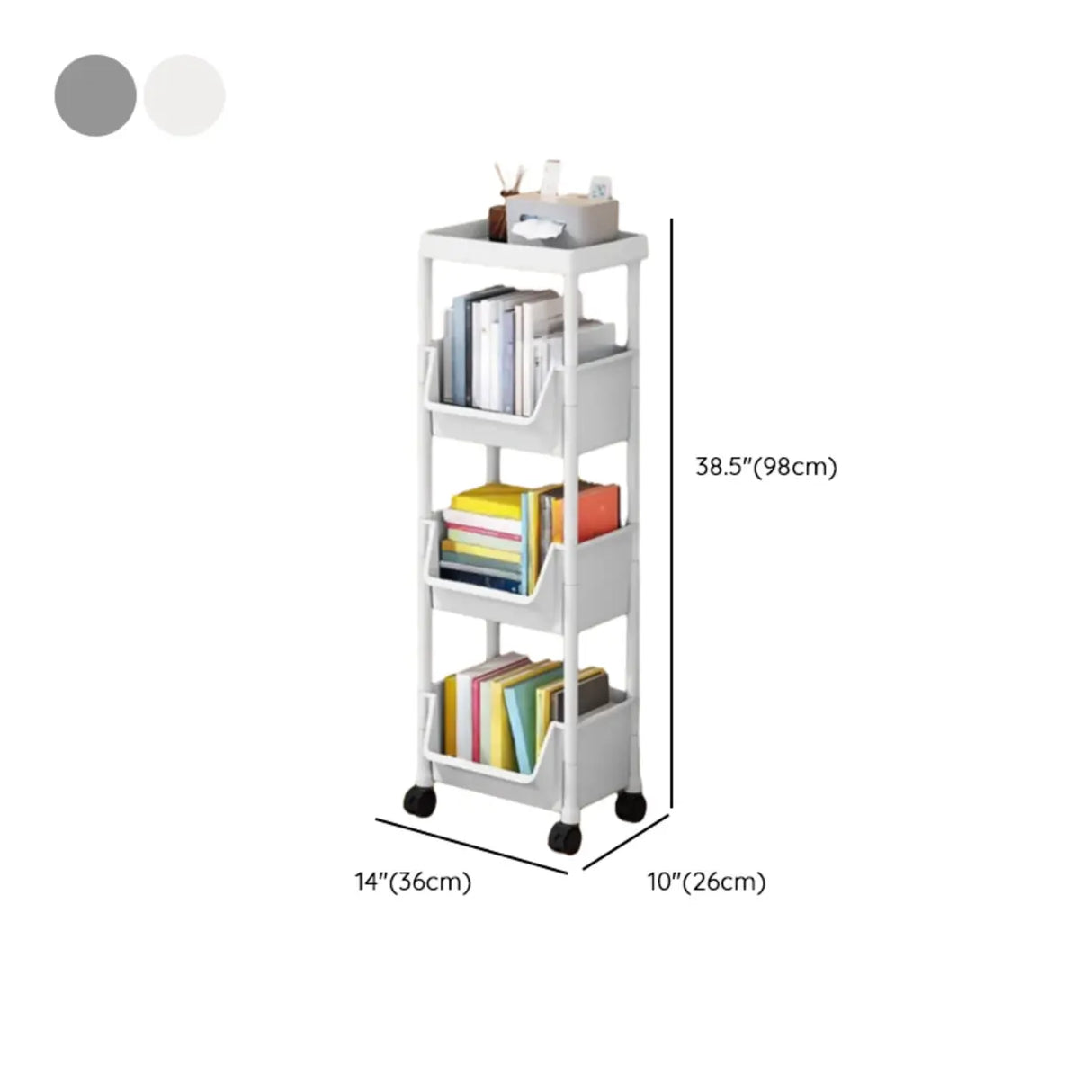 Casual White Polymer Vertical Rolling Storage Bookshelf Image - 22