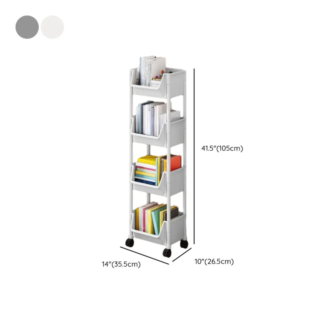 Casual White Polymer Vertical Rolling Storage Bookshelf Image - 23