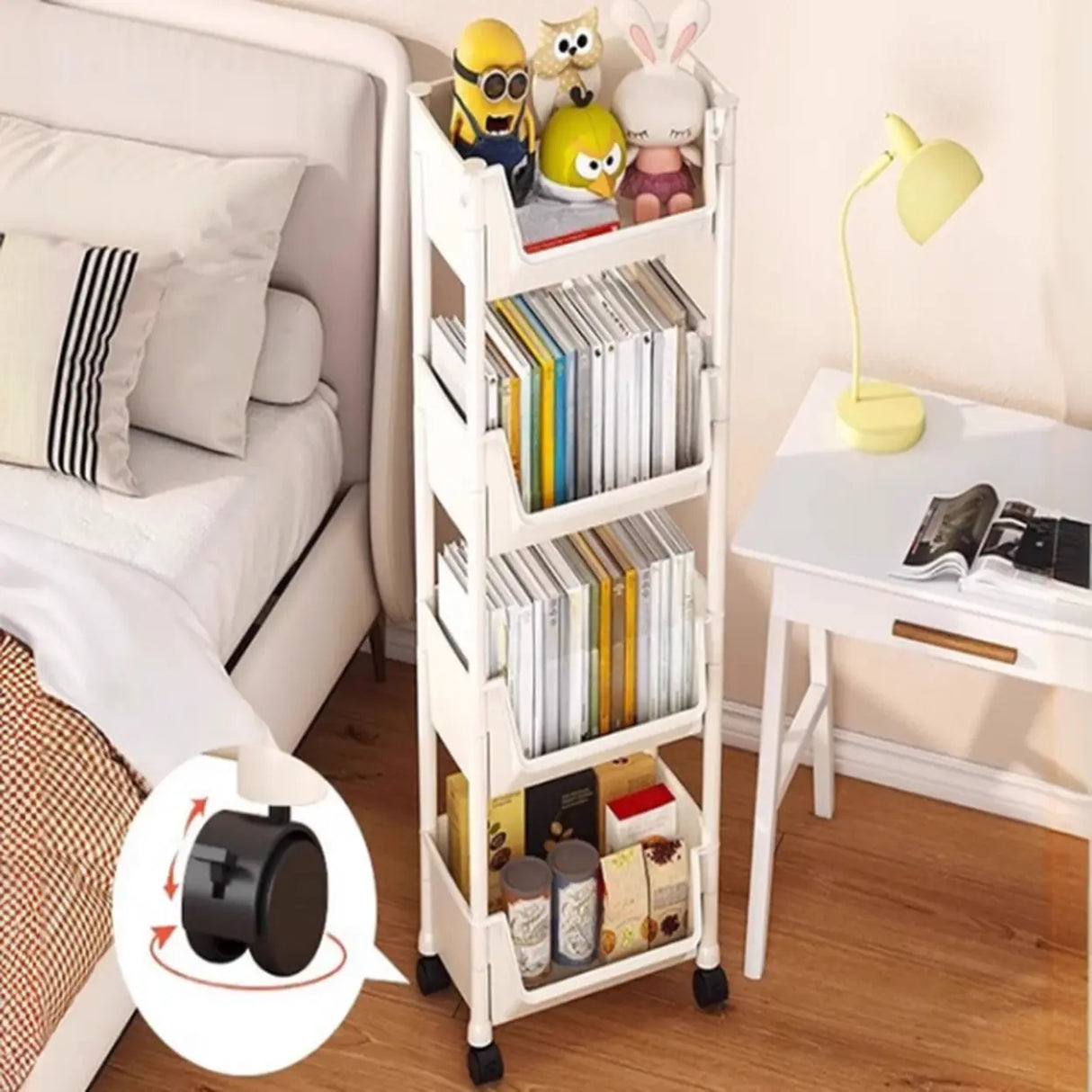 Casual White Polymer Vertical Rolling Storage Bookshelf Image - 6