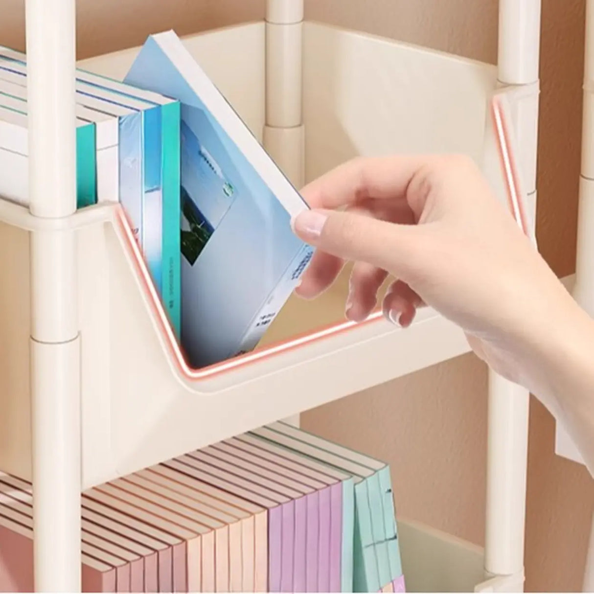 Casual White Polymer Vertical Rolling Storage Bookshelf Image - 7