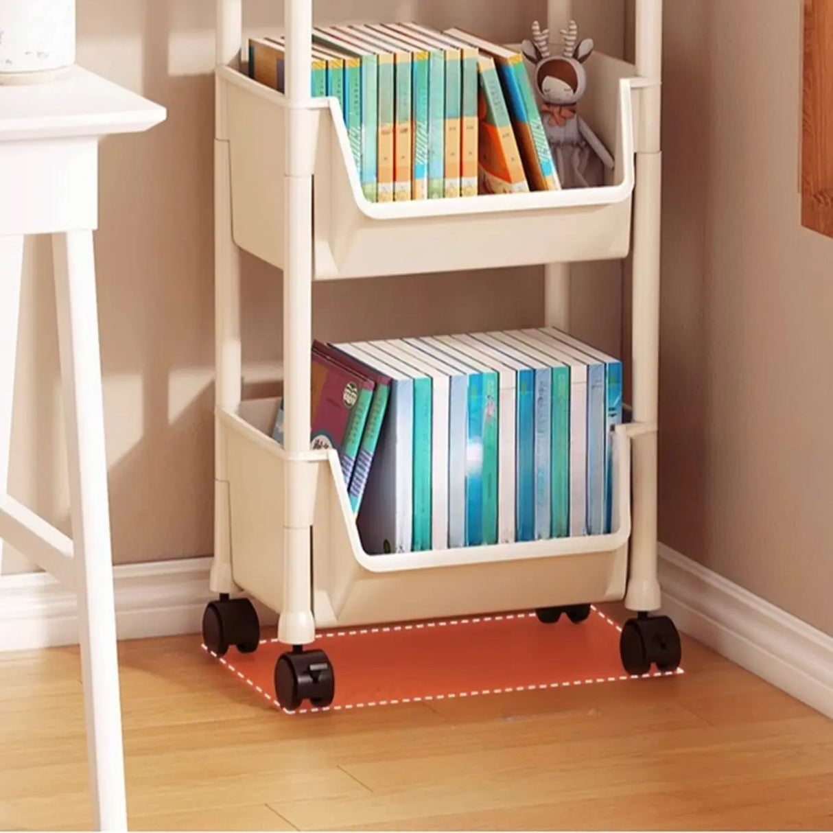 Casual White Polymer Vertical Rolling Storage Bookshelf Image - 9