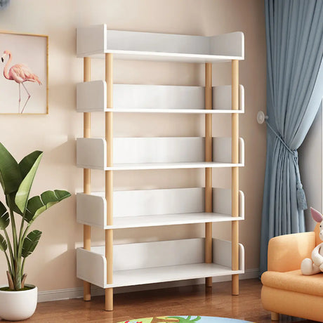 Casual Wooden Rack Rectangular Display Bookshelf White Image - 1