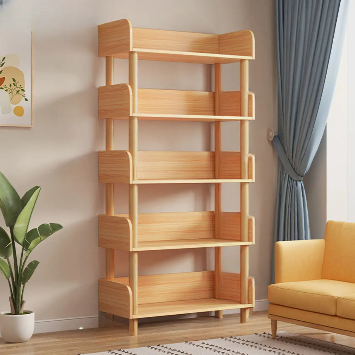 Casual Wooden Rack Rectangular Display Bookshelf White Image - 11
