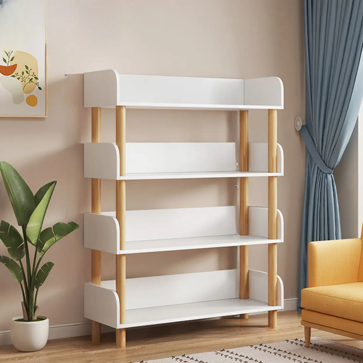 Casual Wooden Rack Rectangular Display Bookshelf White Image - 12
