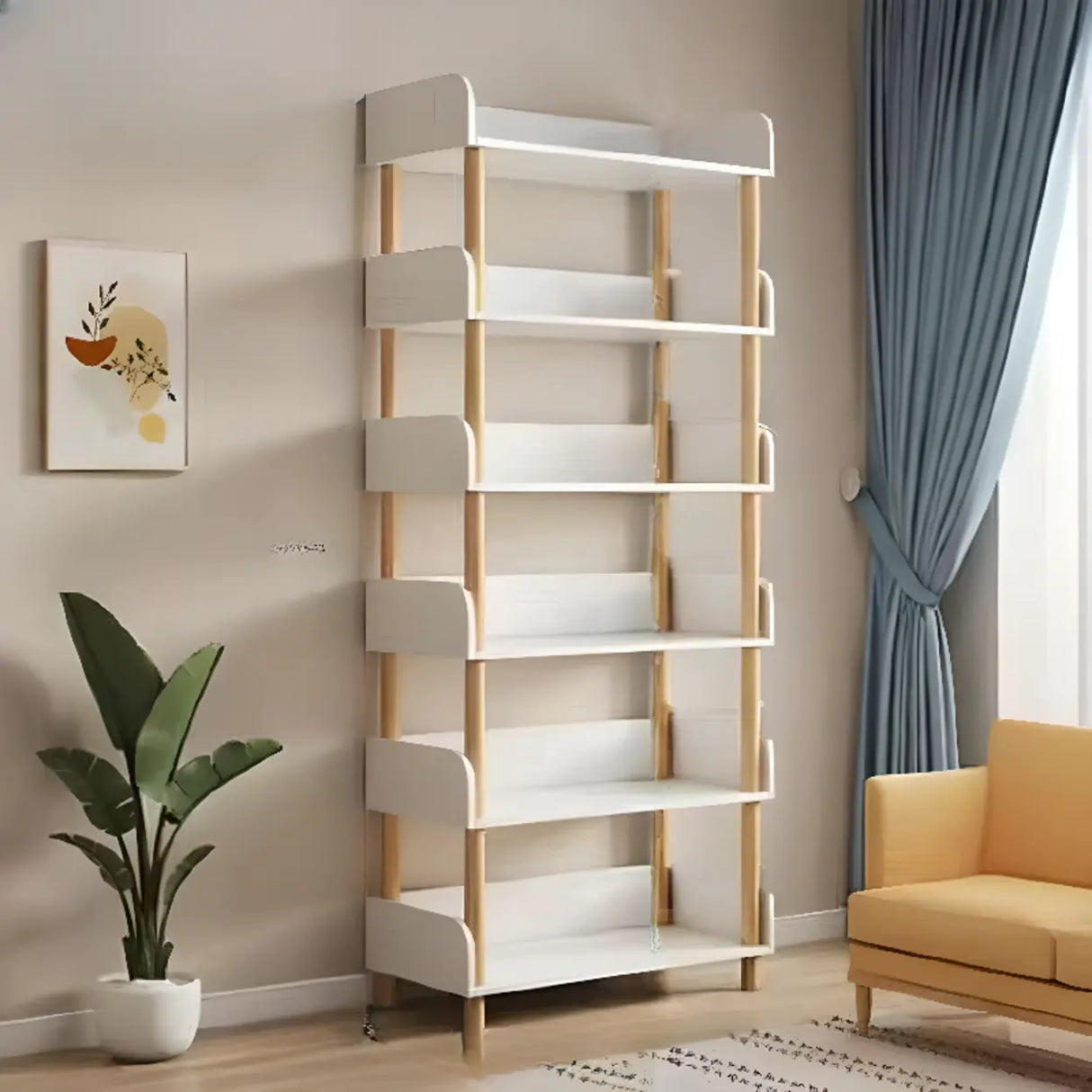 Casual Wooden Rack Rectangular Display Bookshelf White Image - 13