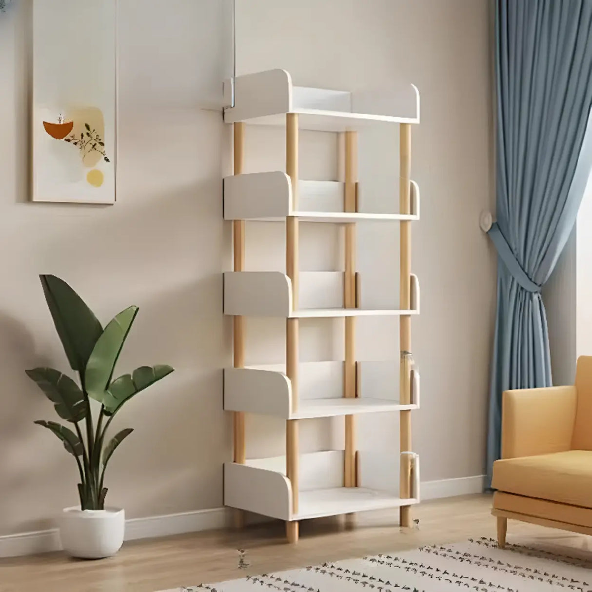 Casual Wooden Rack Rectangular Display Bookshelf White Image - 14
