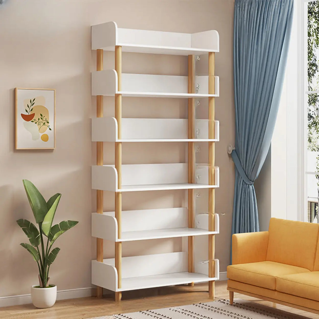Casual Wooden Rack Rectangular Display Bookshelf White Image - 15