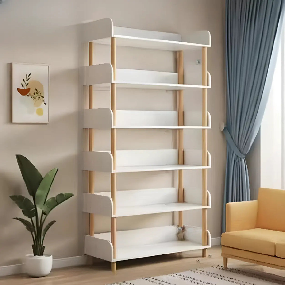 Casual Wooden Rack Rectangular Display Bookshelf White Image - 16