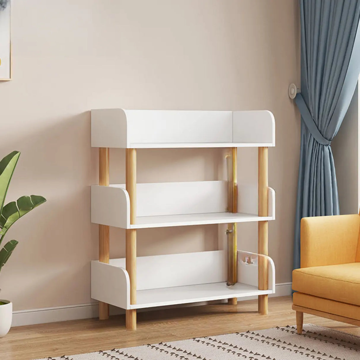 Casual Wooden Rack Rectangular Display Bookshelf White Image - 17