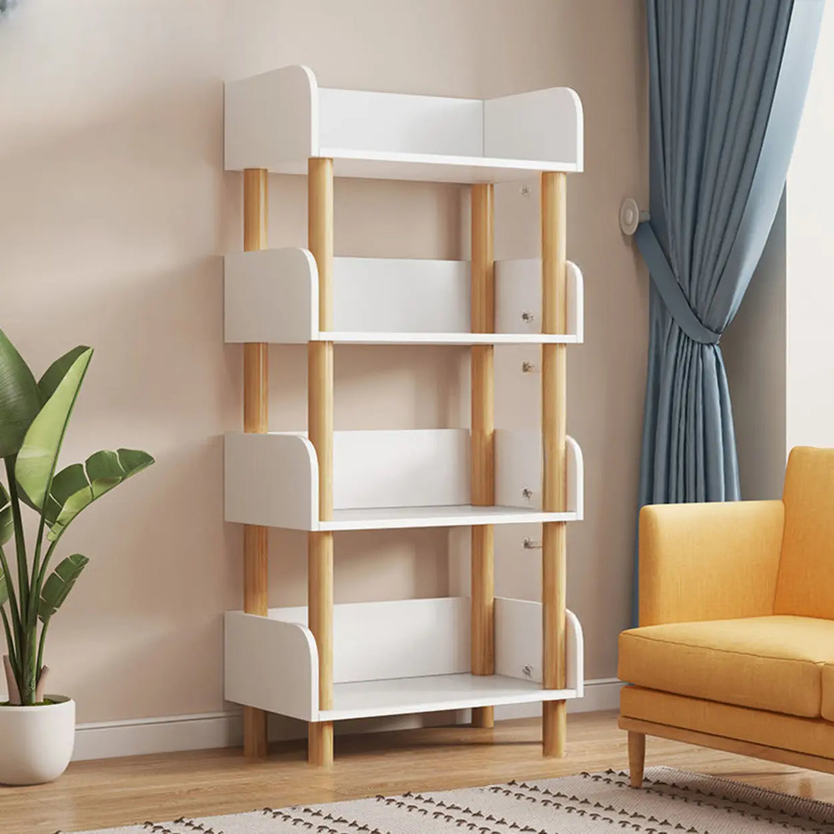 Casual Wooden Rack Rectangular Display Bookshelf White Image - 19