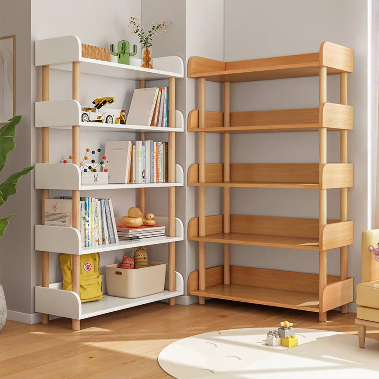 Casual Wooden Rack Rectangular Display Bookshelf White Image - 2