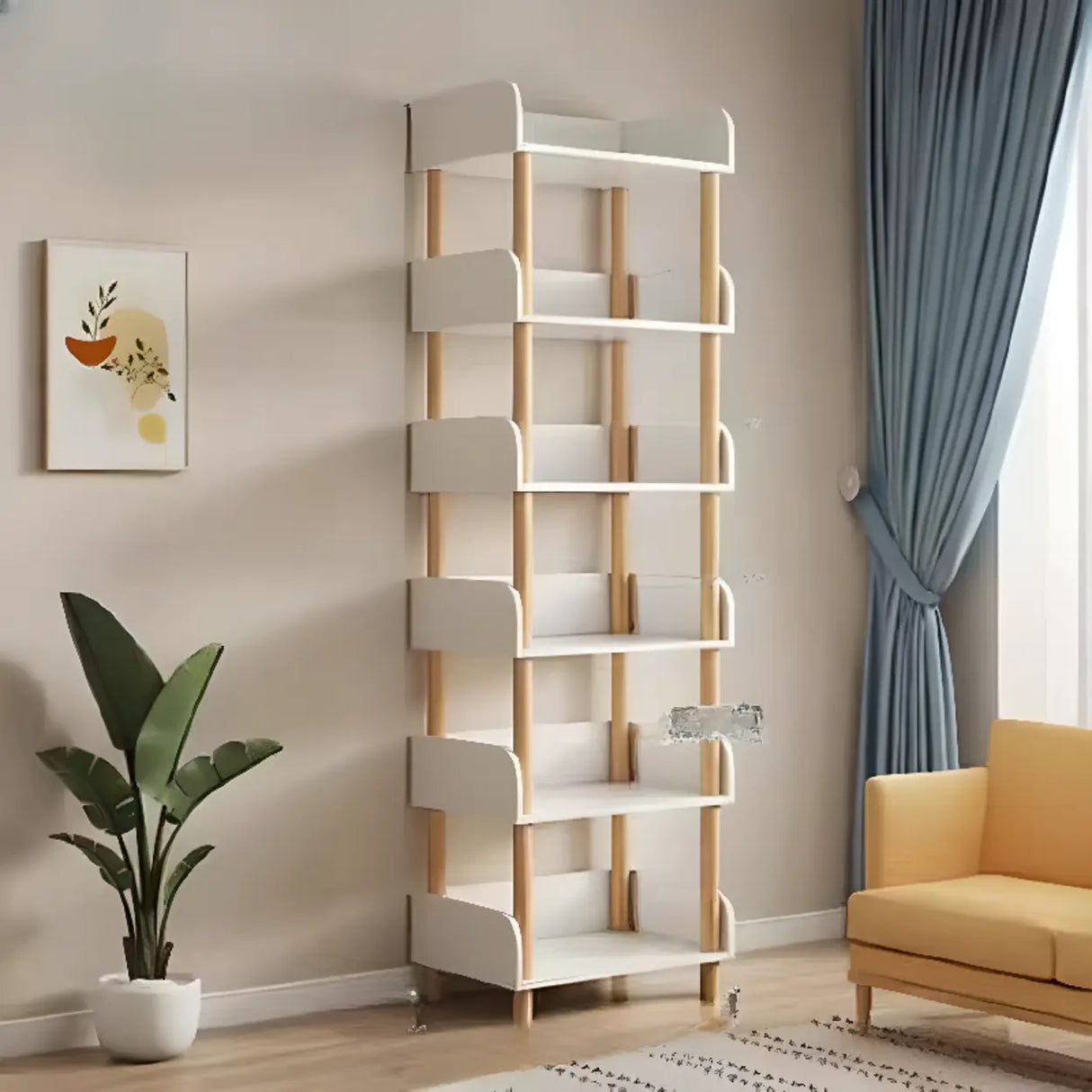 Casual Wooden Rack Rectangular Display Bookshelf White Image - 20