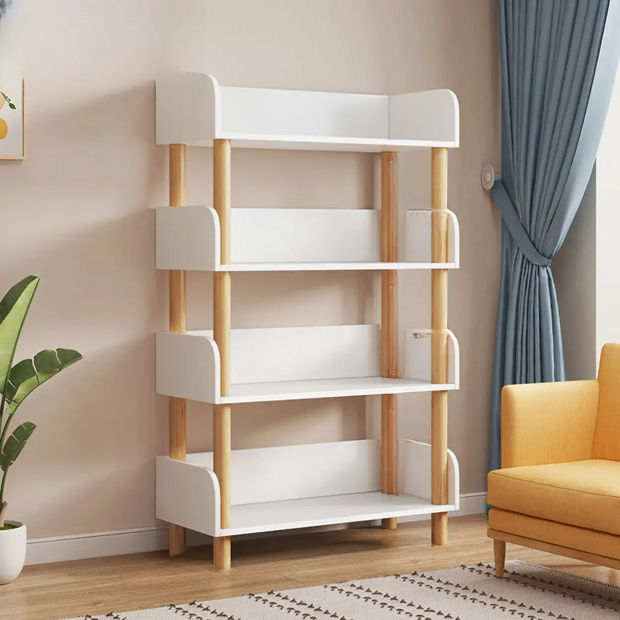 Casual Wooden Rack Rectangular Display Bookshelf White Image - 21