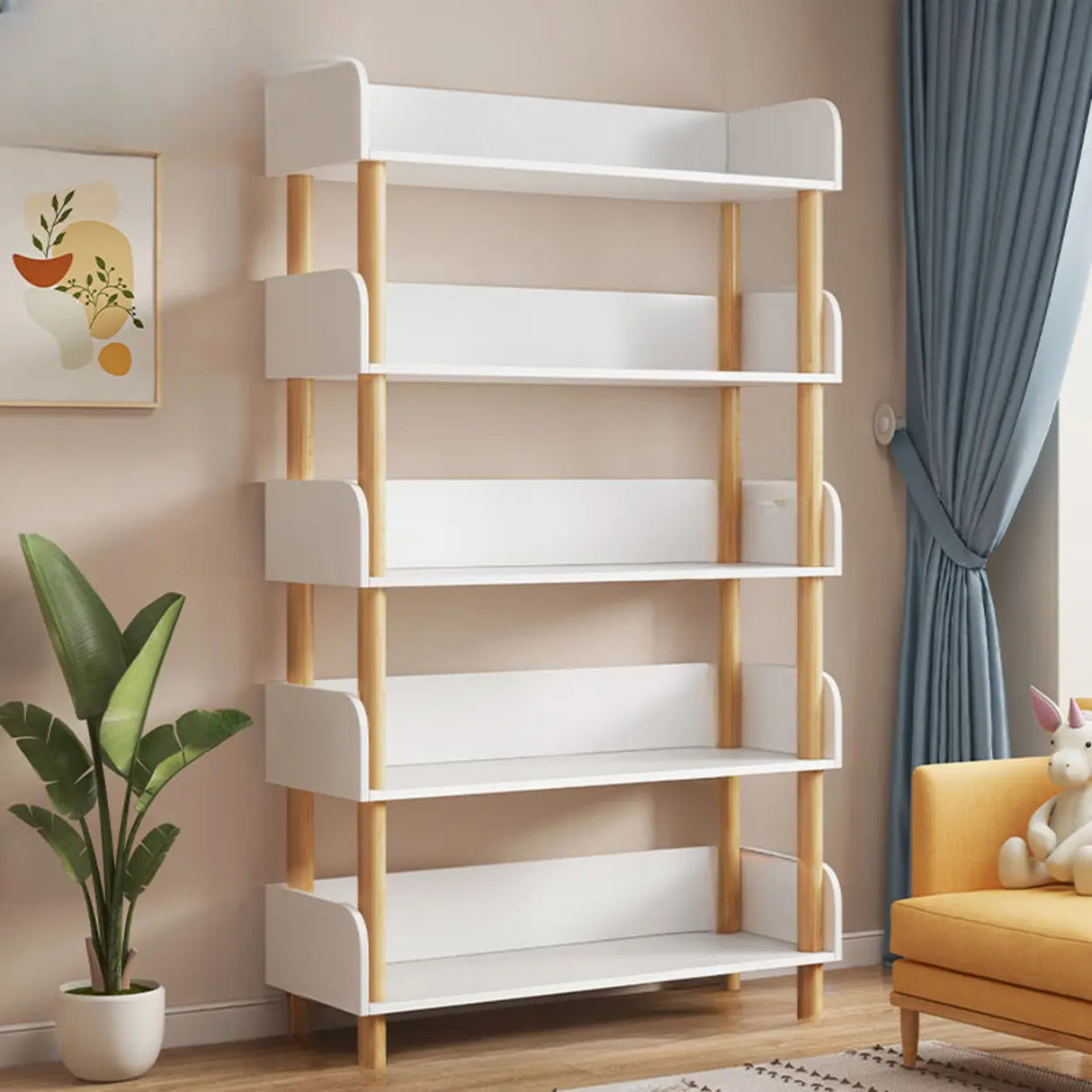 Casual Wooden Rack Rectangular Display Bookshelf White Image - 22