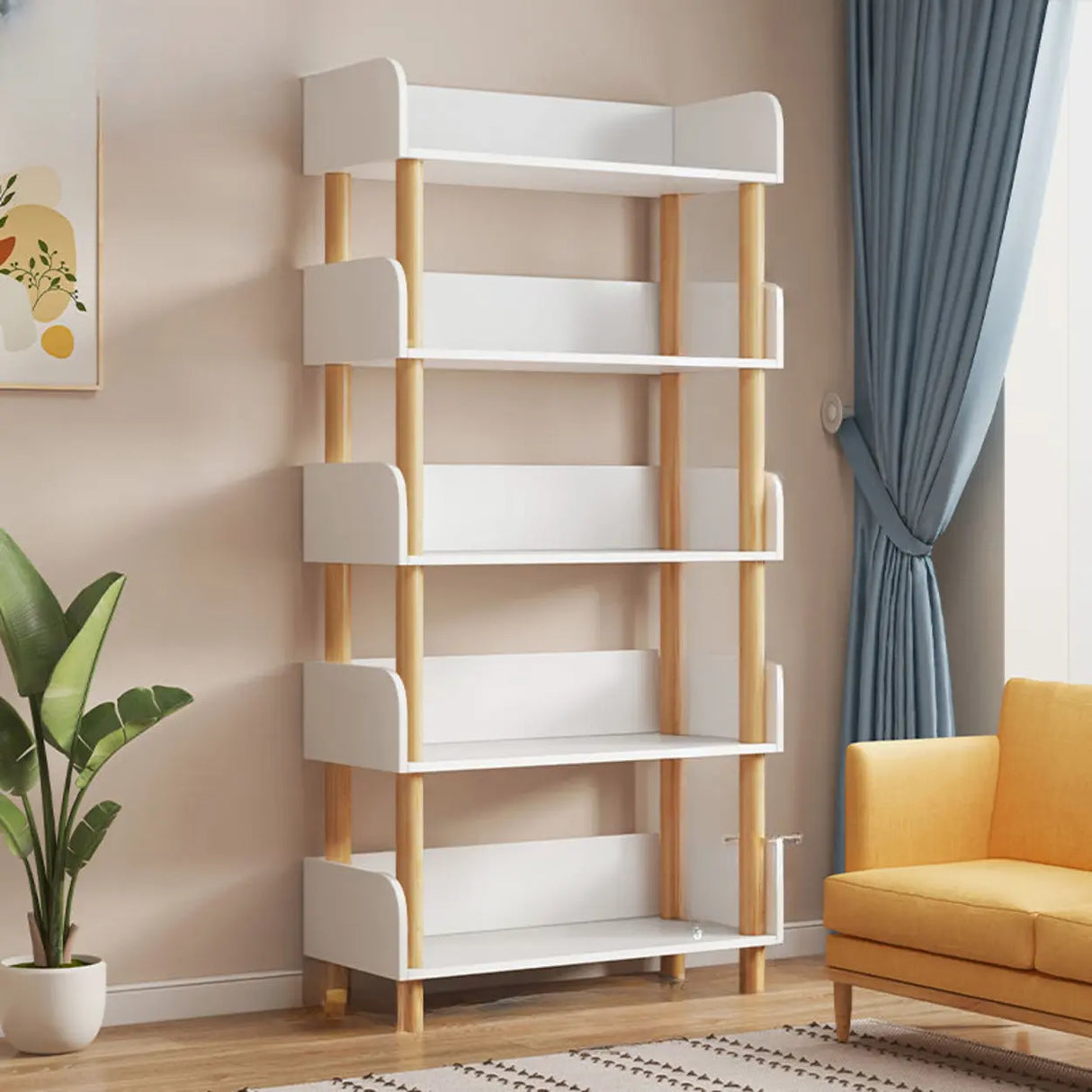 Casual Wooden Rack Rectangular Display Bookshelf White Image - 24