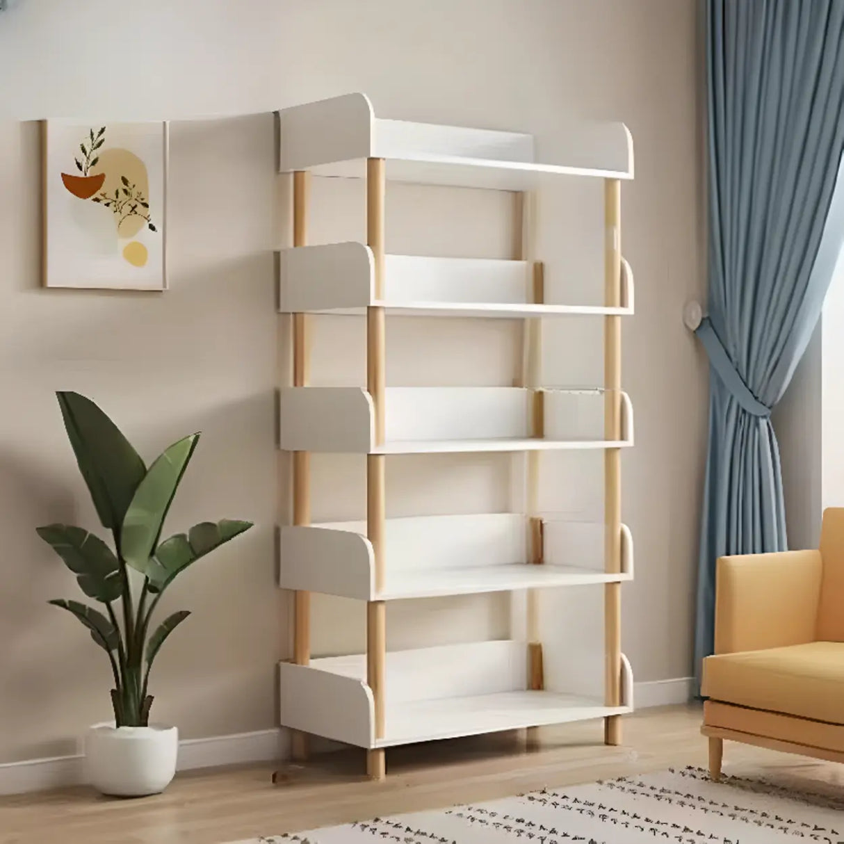 Casual Wooden Rack Rectangular Display Bookshelf White Image - 8