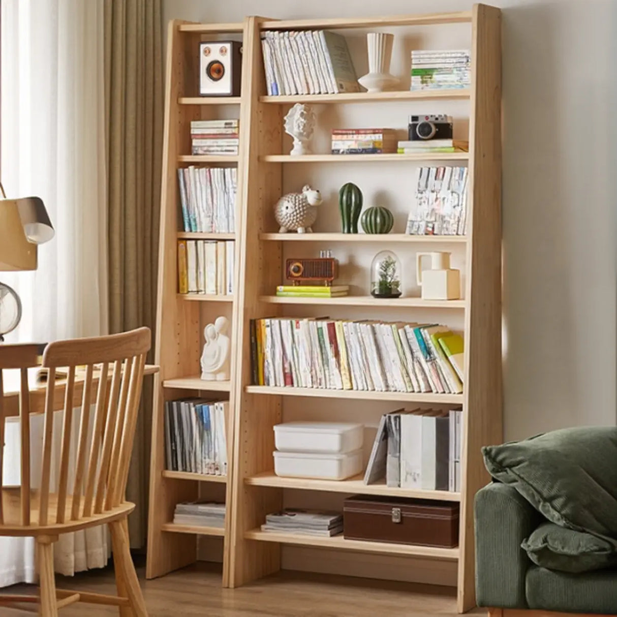 Casual Wooden Vertical Ladder Tall Display Bookcase Image - 4