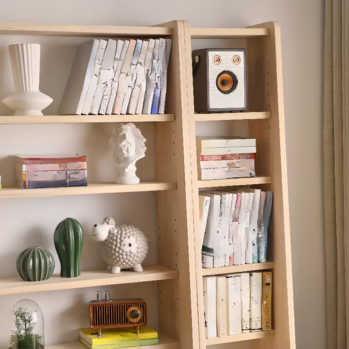 Casual Wooden Vertical Ladder Tall Display Bookcase Image - 8
