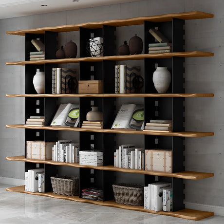 Causal Open Back Metal Frame Wooden Display Bookshelf Image - 1