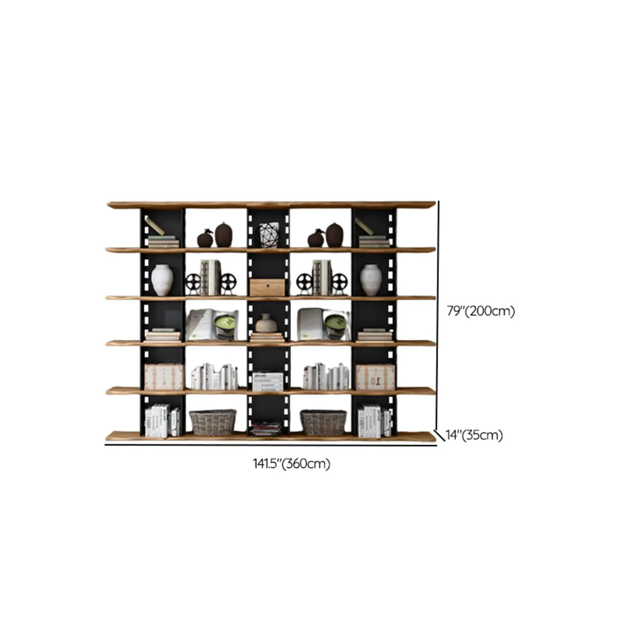 Causal Open Back Metal Frame Wooden Display Bookshelf Image - 12