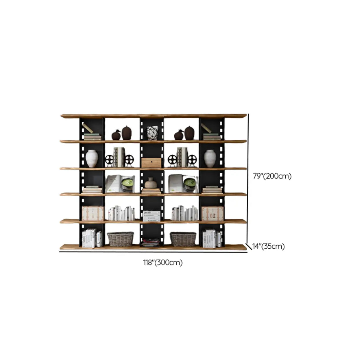 Causal Open Back Metal Frame Wooden Display Bookshelf Image - 13
