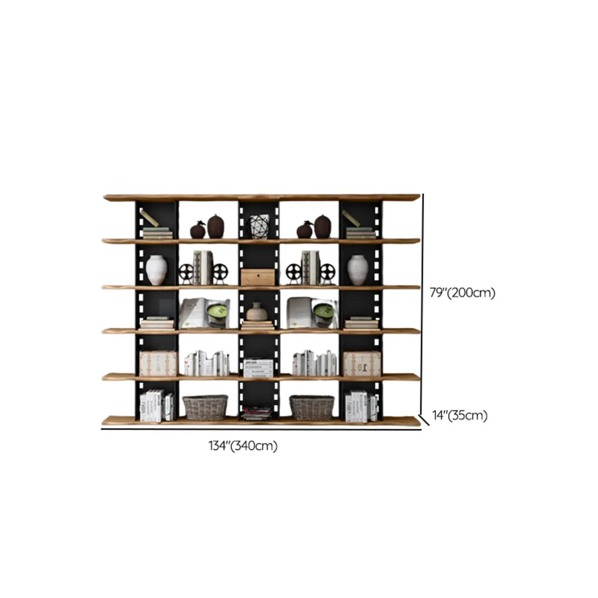 Causal Open Back Metal Frame Wooden Display Bookshelf Image - 20