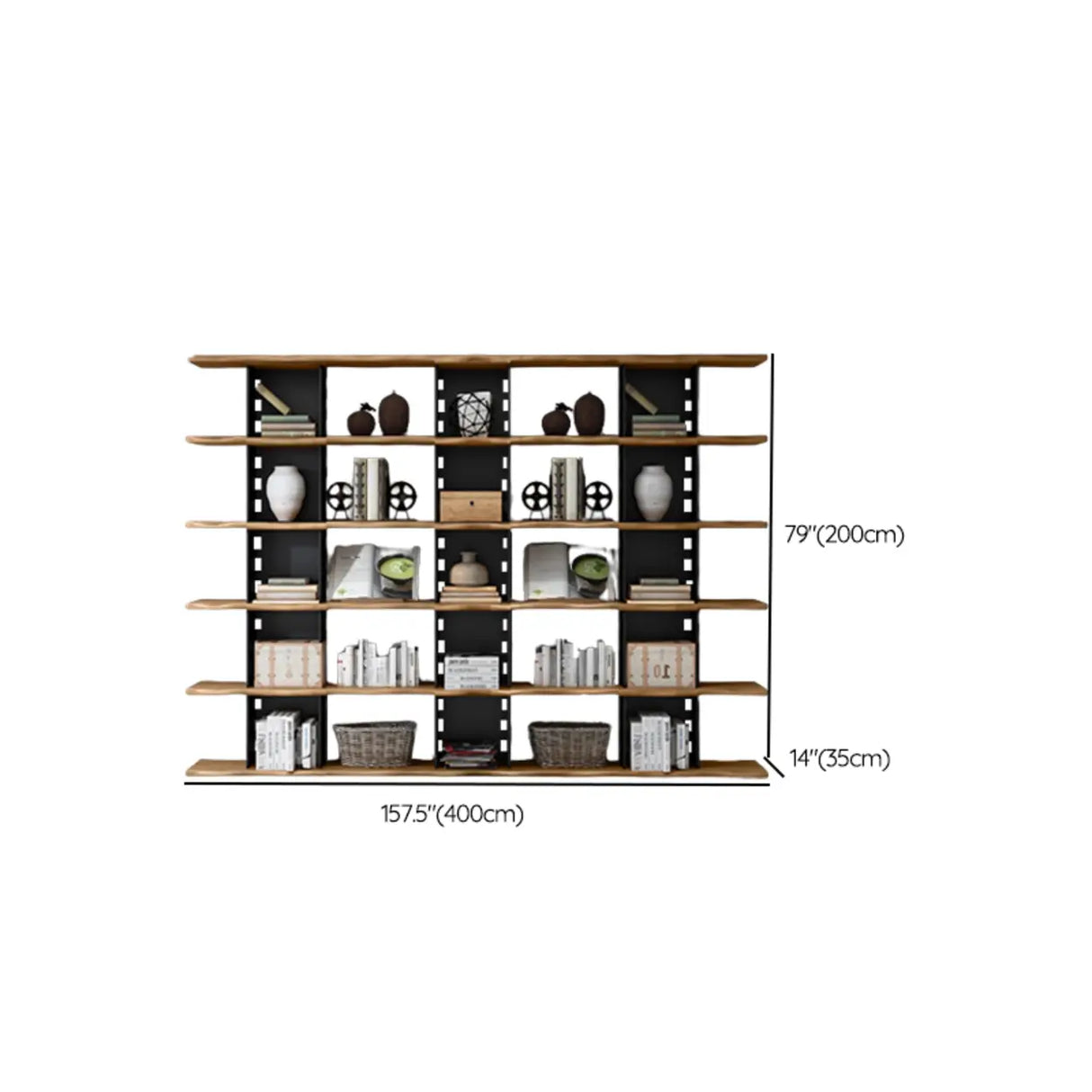 Causal Open Back Metal Frame Wooden Display Bookshelf Image - 22