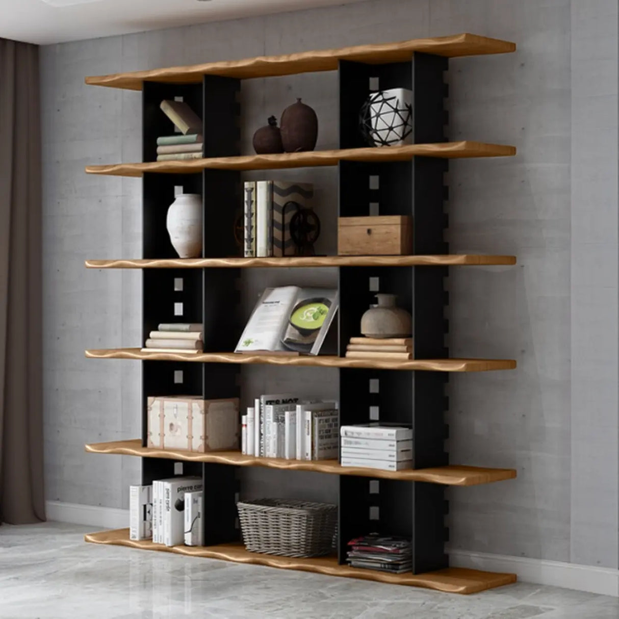 Causal Open Back Metal Frame Wooden Display Bookshelf Image - 4