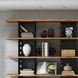 Causal Open Back Metal Frame Wooden Display Bookshelf Image - 7