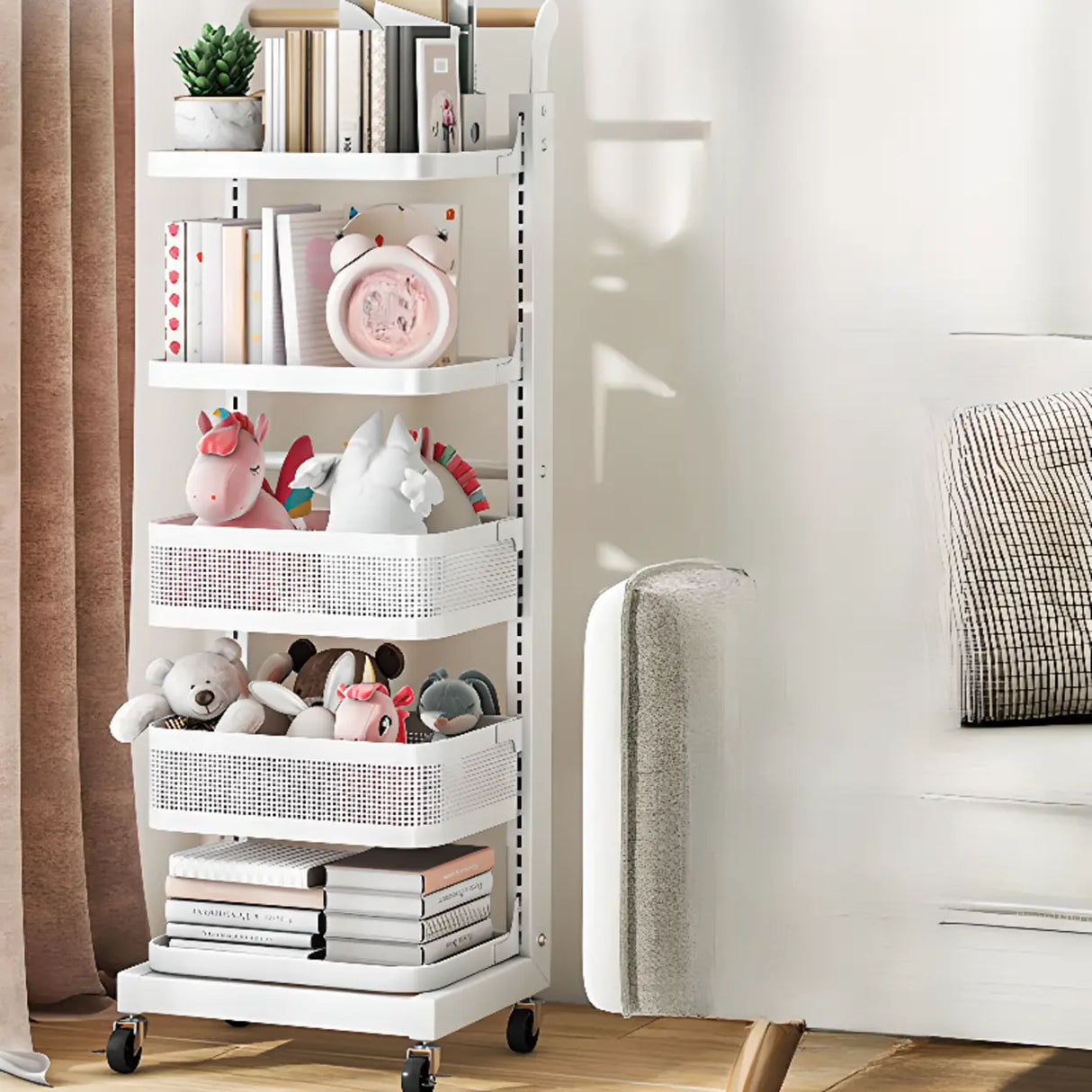 Causal Open Steel Adjustable Shelves Sliding Bookcase Image - 3