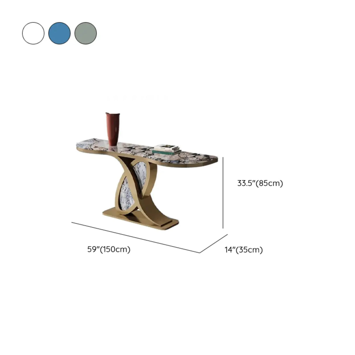Cerulean and Brass Curved Marble Decorative Console Table Image - 10