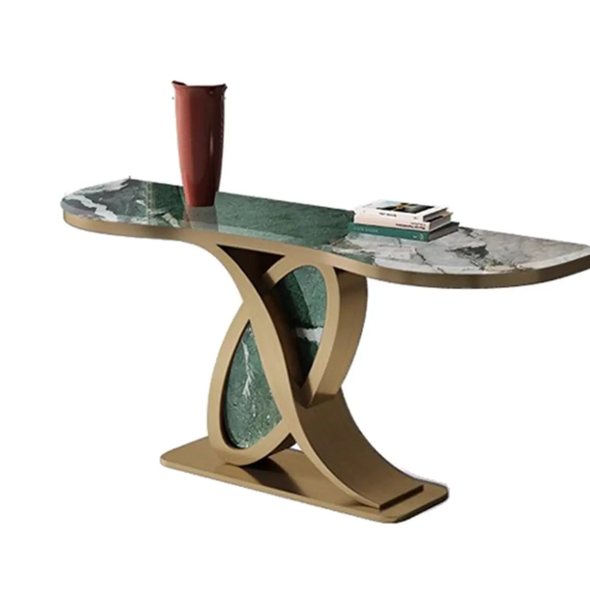 Cerulean and Brass Curved Marble Decorative Console Table Image - 3