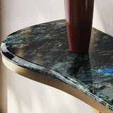 Cerulean and Brass Curved Marble Decorative Console Table Image - 7