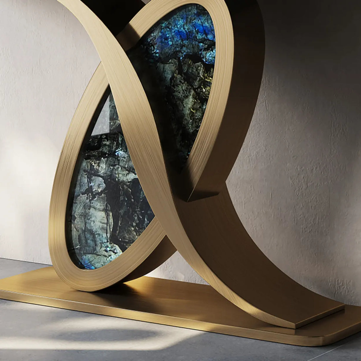 Cerulean and Brass Curved Marble Decorative Console Table Image - 8
