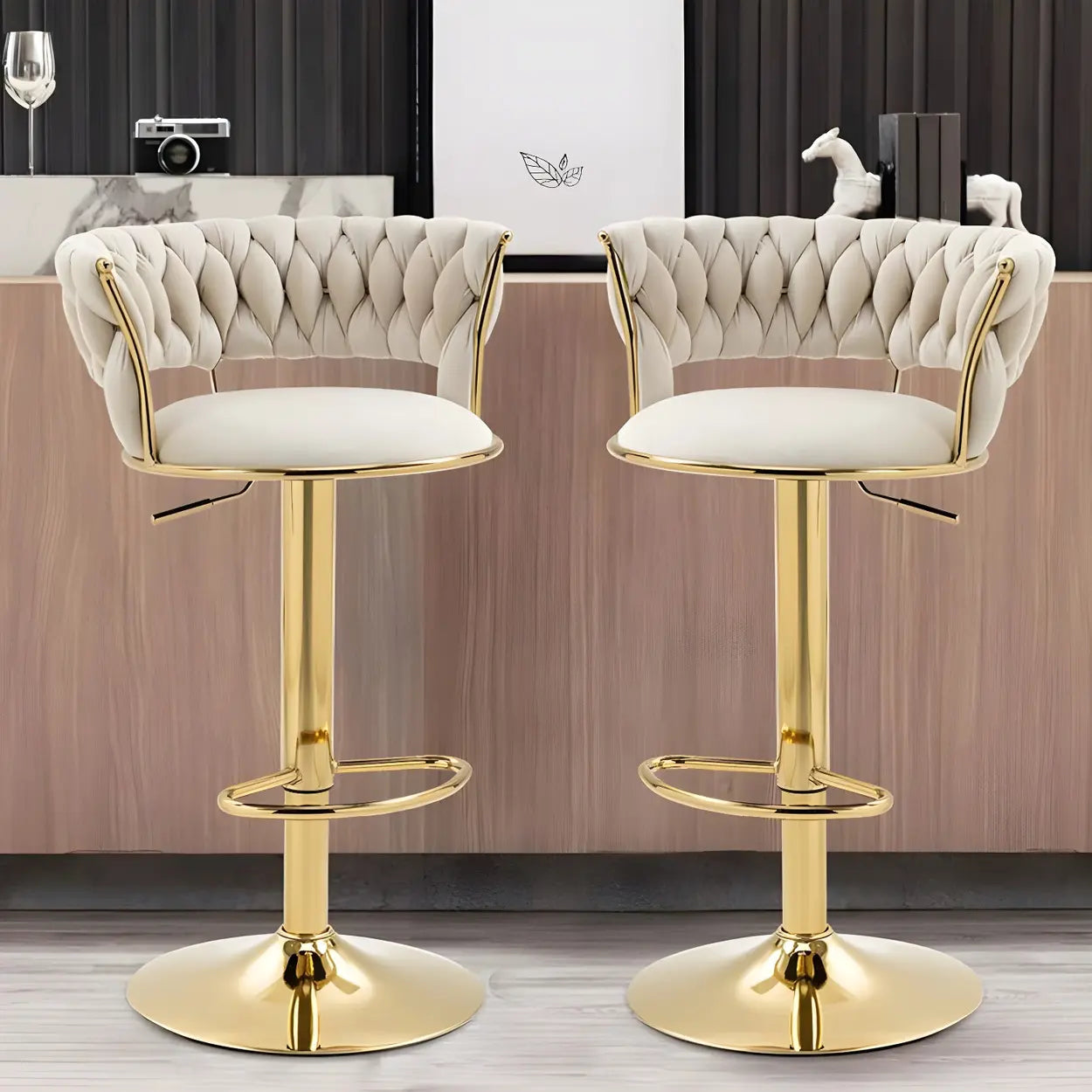 Champagne Gold Round Metal Adjustable Swivel Bar Stool