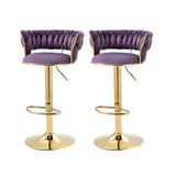 Champagne Gold Round Metal Adjustable Swivel Bar Stool Image - 30