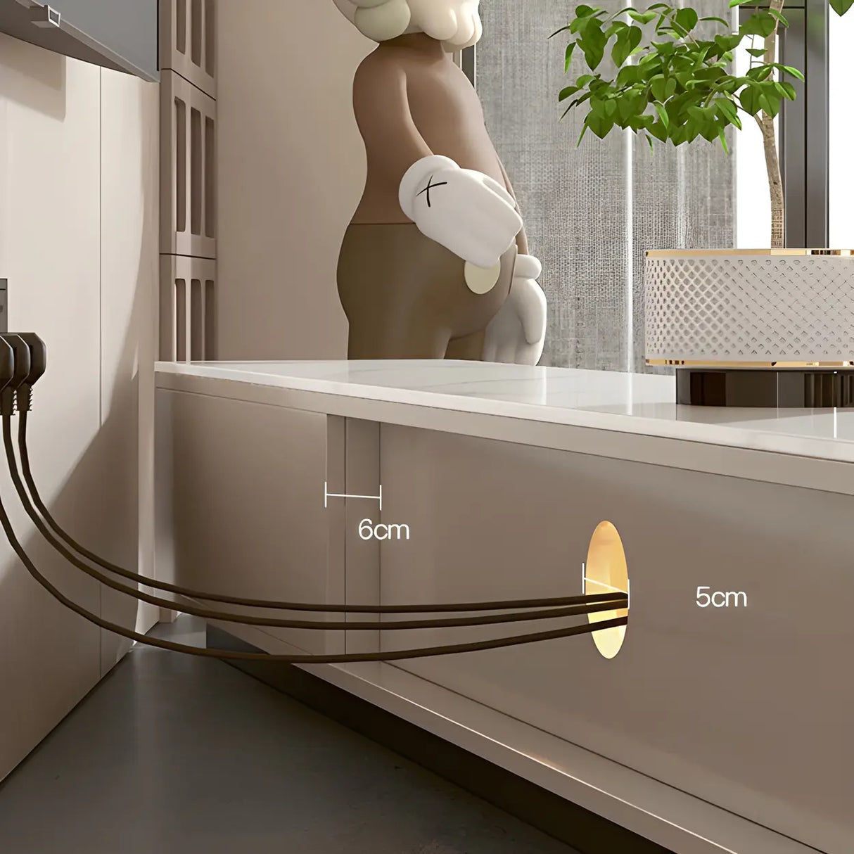 Champagne Stone Rectangle Cabinet Drawers TV Stand Image - 8