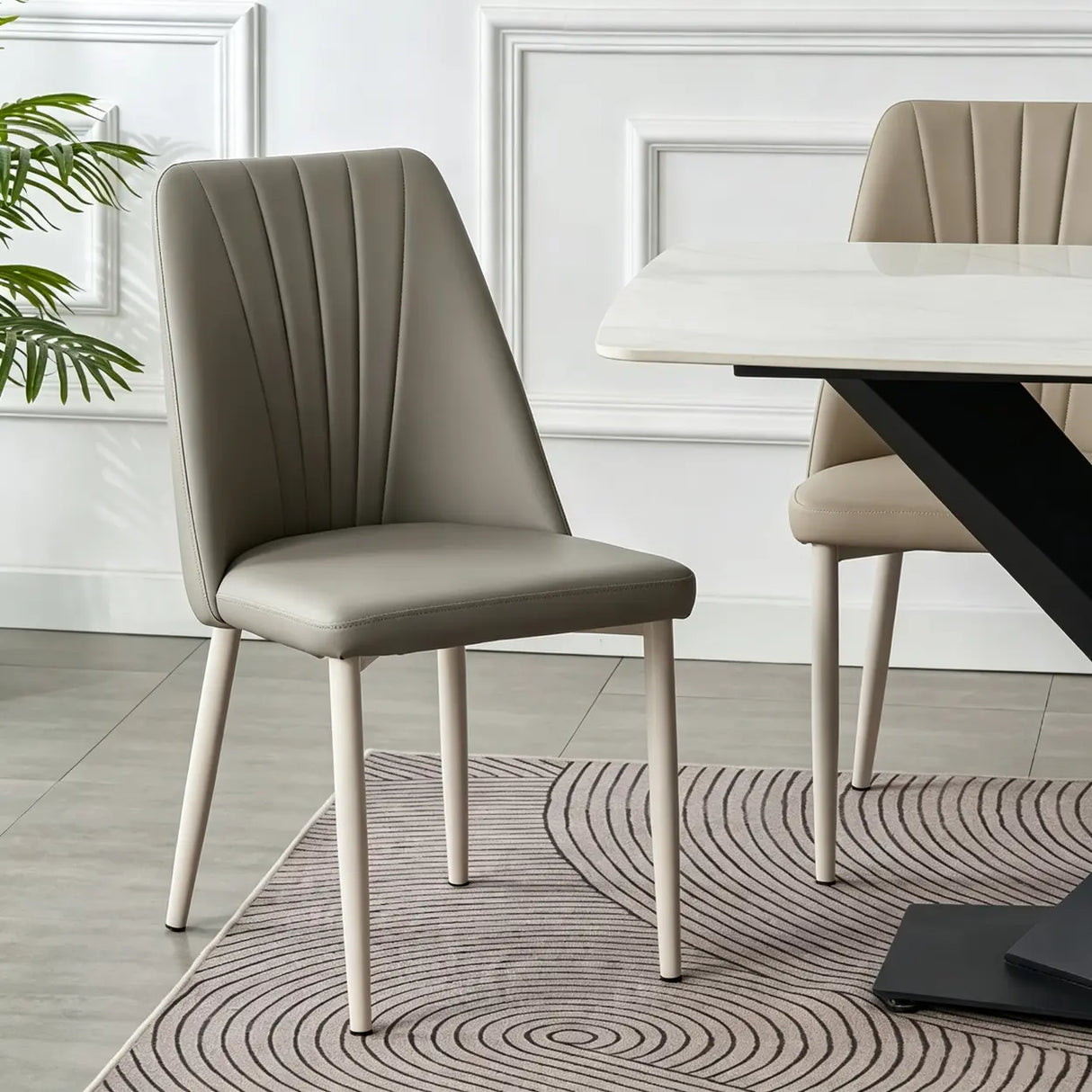 Channel Back Microfiber Leather Dining Chairs Set of 2 or 4 Image - 1