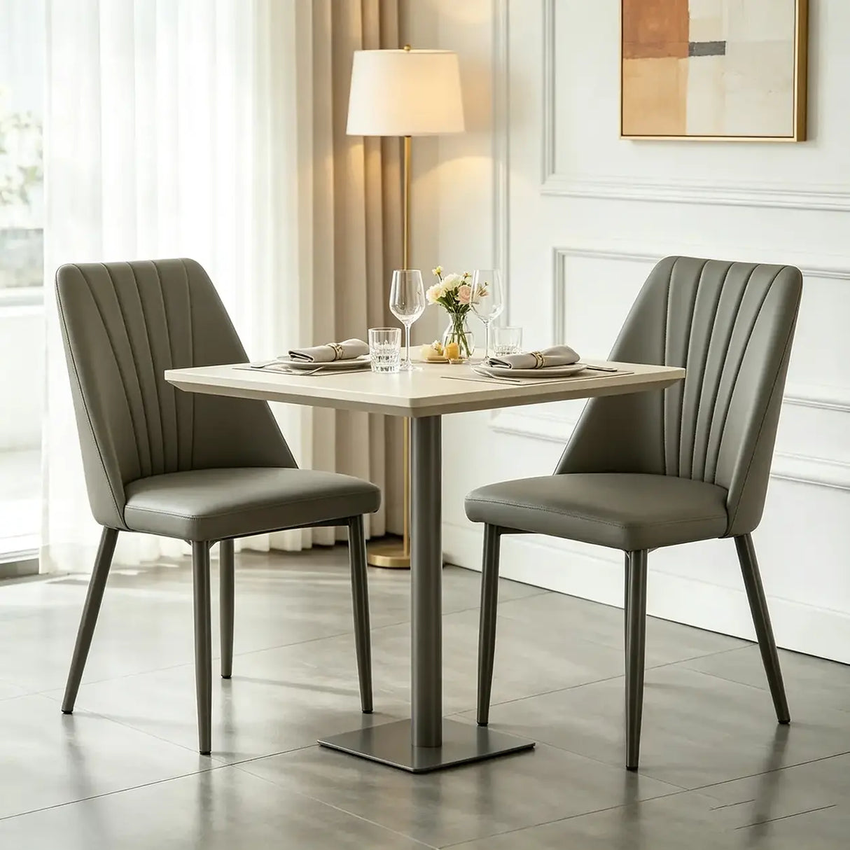 Channel Back Microfiber Leather Dining Chairs Set of 2 or 4 Image - 15