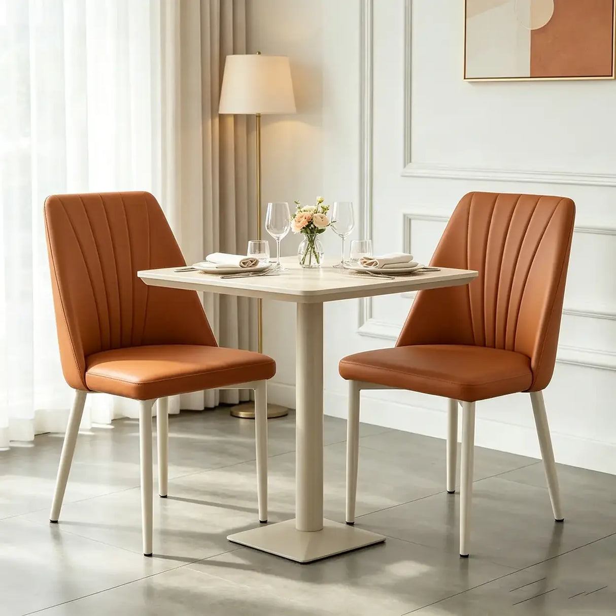 Channel Back Microfiber Leather Dining Chairs Set of 2 or 4 Image - 16