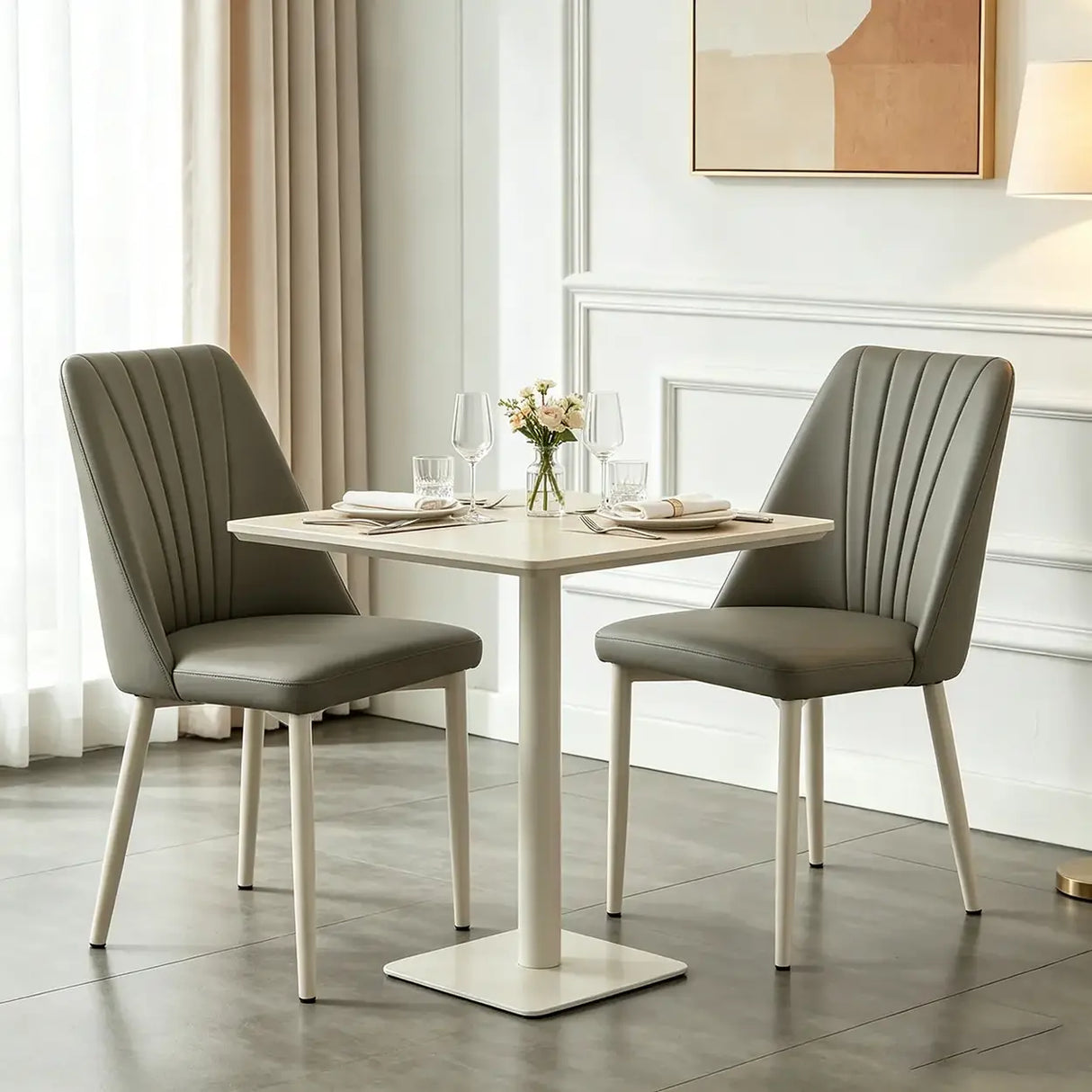 Channel Back Microfiber Leather Dining Chairs Set of 2 or 4 Image - 19