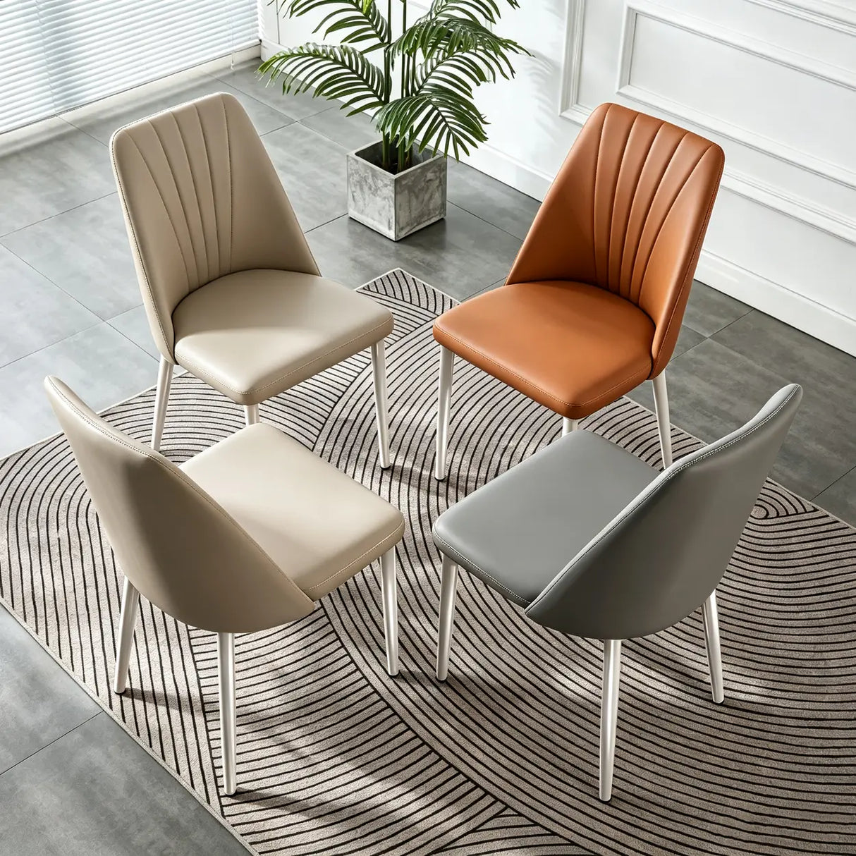 Channel Back Microfiber Leather Dining Chairs Set of 2 or 4 Image - 30