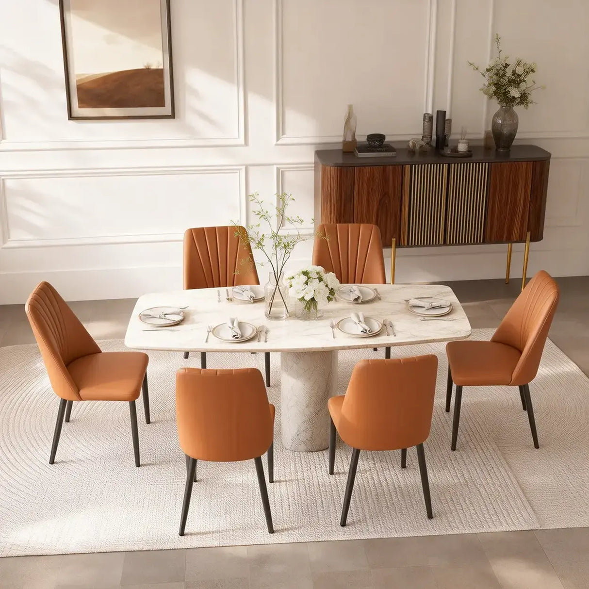 Channel Back Microfiber Leather Dining Chairs Set of 2 or 4 Image - 4