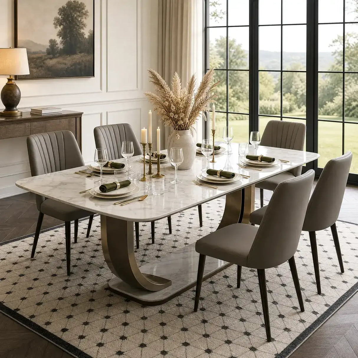 Channel Back Microfiber Leather Dining Chairs Set of 2 or 4 Image - 6