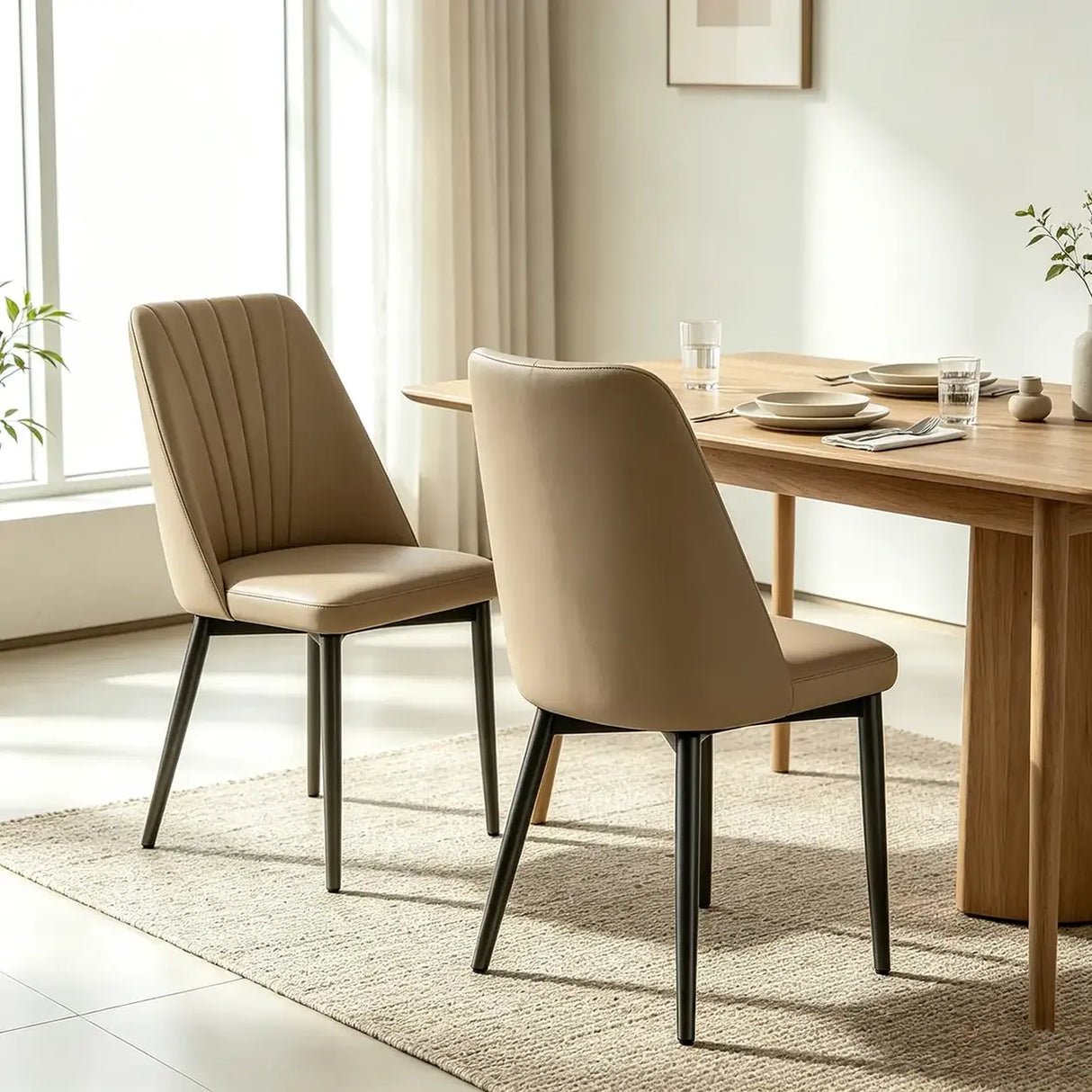 Channel Back Microfiber Leather Dining Chairs Set of 2 or 4 Image - 7